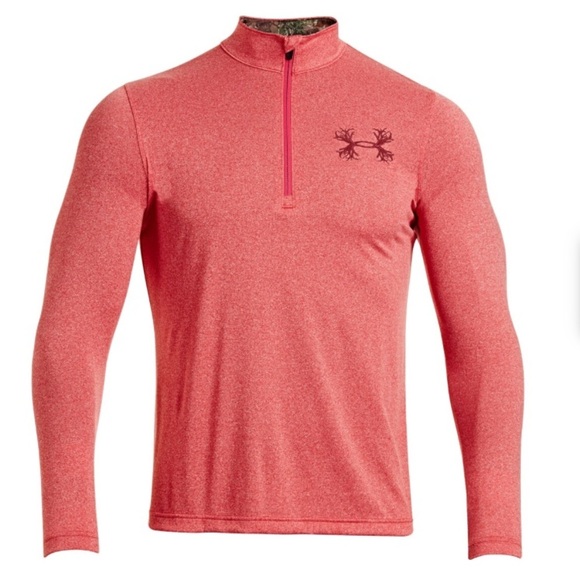 Under Armour Loose Heatgear 1/4 Zip‎ Borderland Shirt Mens Large Red Long Sleeve - Picture 1 of 10